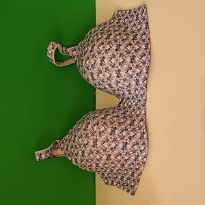 Blue White Leaf Pattern Bra Hanes